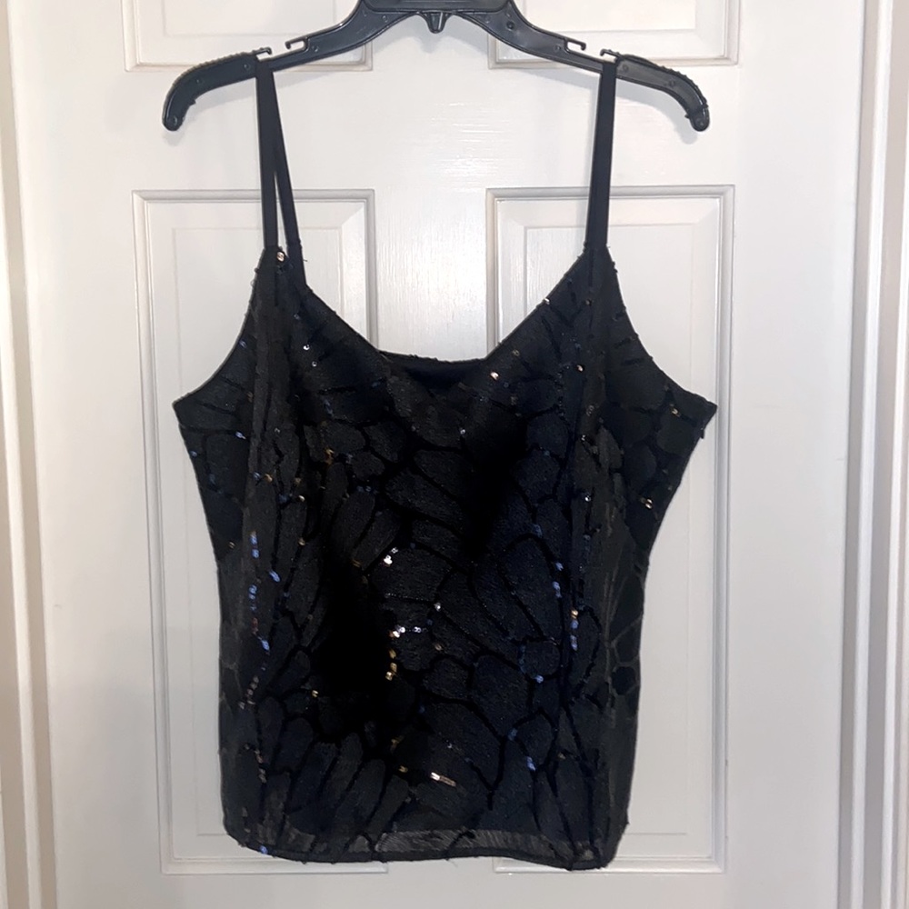 White House Black Market Black Polyester & Floral Sequined Lined Camisole